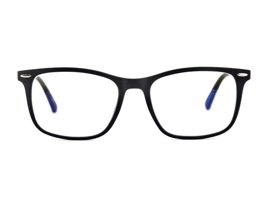 Manhattan black, square, professional, men's blue light blocking frames and glasses.